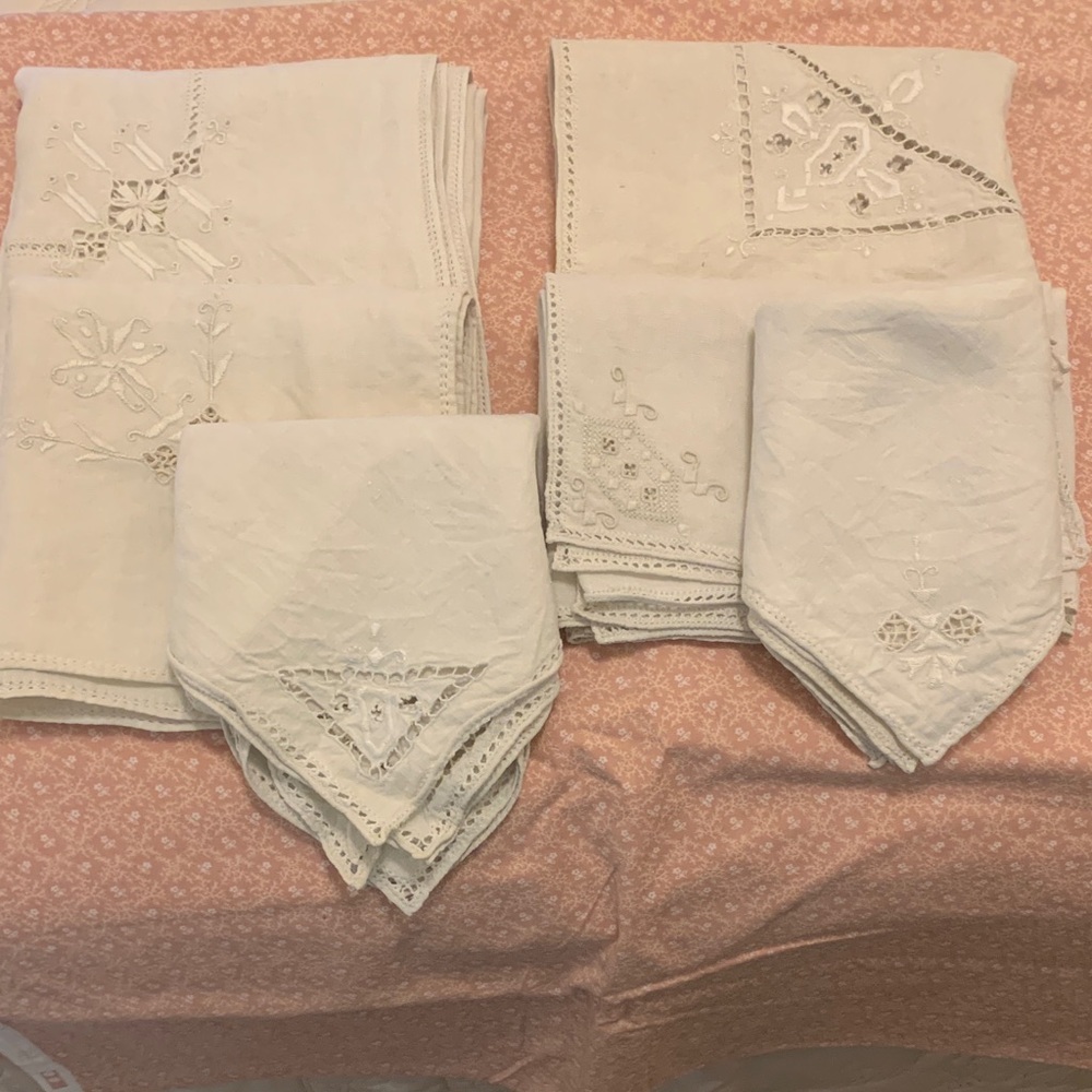 Vintage Cream Embroidered Table Linens